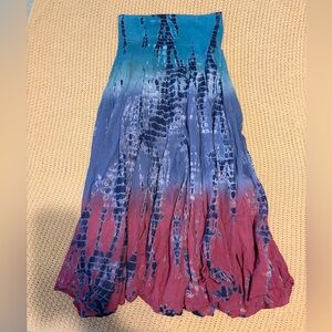 Tie-Dye A-Line Maxi Skirt in Teal, Blue & Maroon